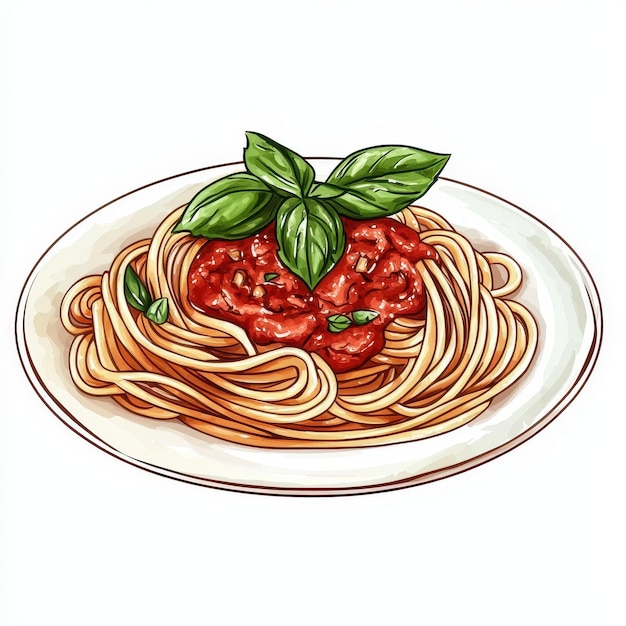 Delicious plate of spaghetti topped with rich tomato sauce and fresh basil perfect for culinary art and food photography