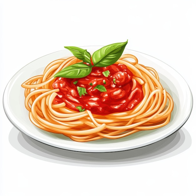 Delicious plate of spaghetti topped with savory tomato sauce and fresh basil leaves perfect for Ita