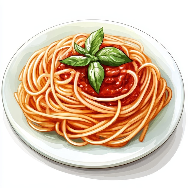 Delicious plate of spaghetti with tomato sauce and fresh basil leaves perfect for Italian cuisine lovers