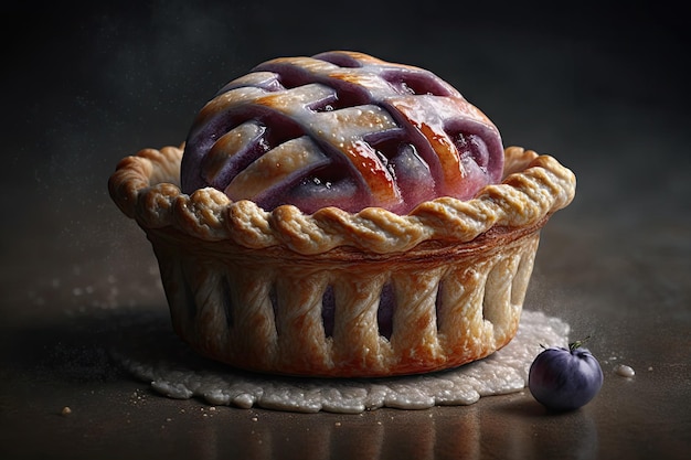 Delicious plum mini pie with sugar glaze on top