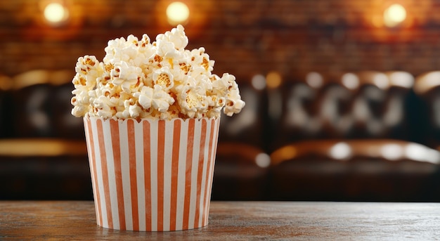 Delicious popcorn in a striped container