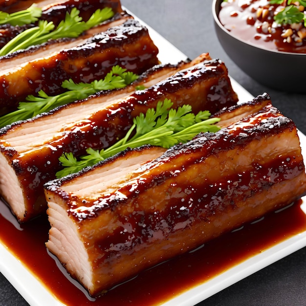 Delicious pork belly with sauce generative art by AI