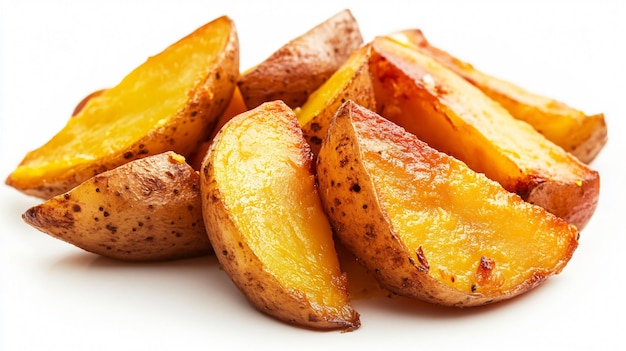 Delicious Potato Wedges with Cheese on White Background