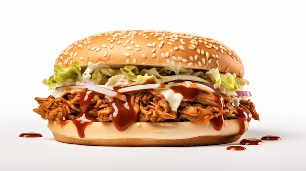 Delicious Pulled Pork Sandwich on white background