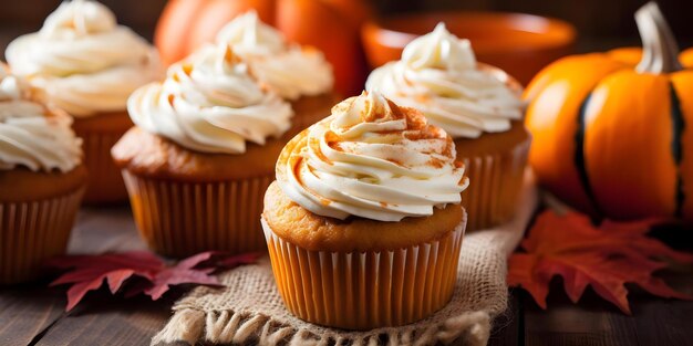 Delicious Pumpkin Cupcakes with Cream Cheese Frosting and Cinnamon Dusting Concept Desserts Baking Sweet Treats Fall Recipes Cupcake Decorating