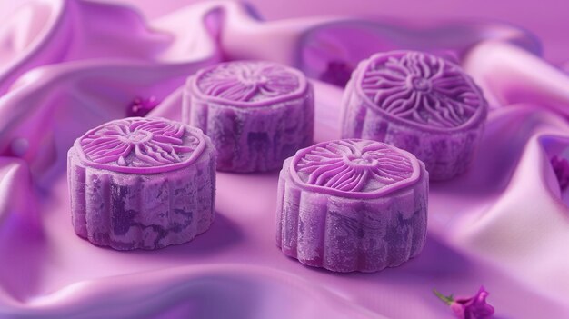 Photo delicious purple mooncakes beautifully arranged