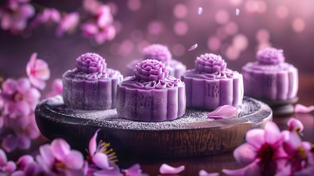 Photo delicious purple mooncakes beautifully arranged