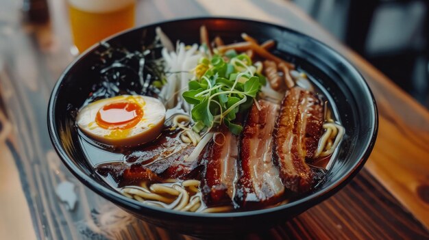 Photo delicious ramen bowl with pork belly