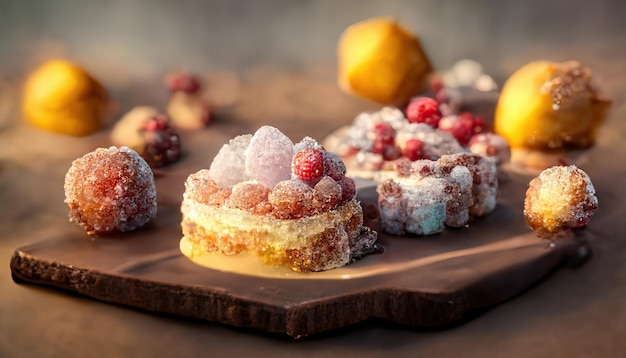 Delicious raspberry dessert with vanilla cream. 3drender generated with ai