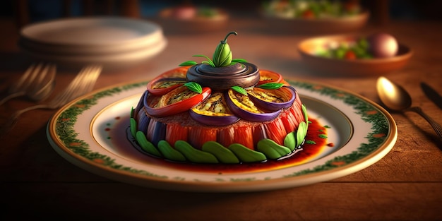 delicious ratatouille on a plate with blurred background