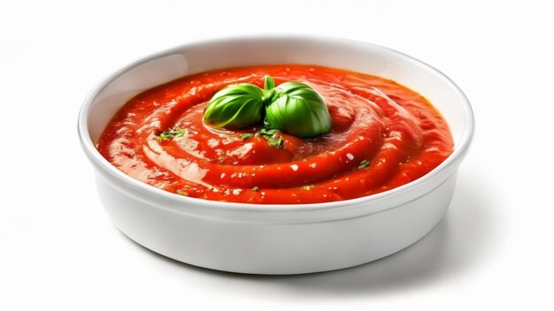 Delicious red sauce with fresh basil leaves