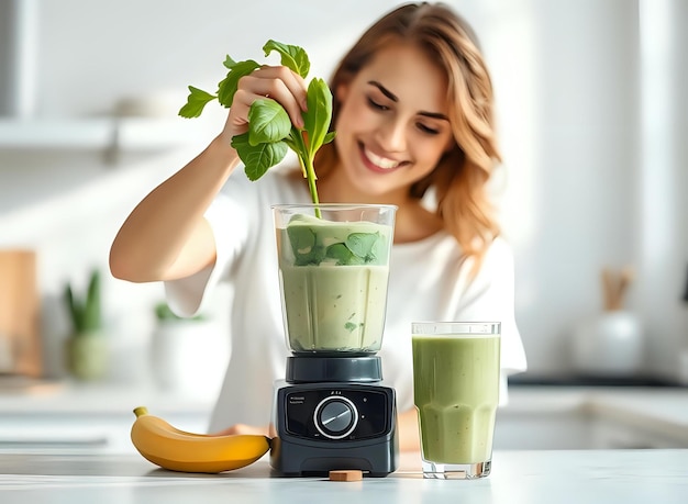 Photo delicious and refreshing green smoothie with spinach banana