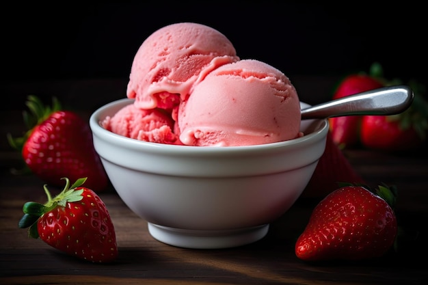 Delicious and refreshing ice cream made with ripe juicy strawberries that have been carefully selected for their sweetness and quality Generative AI