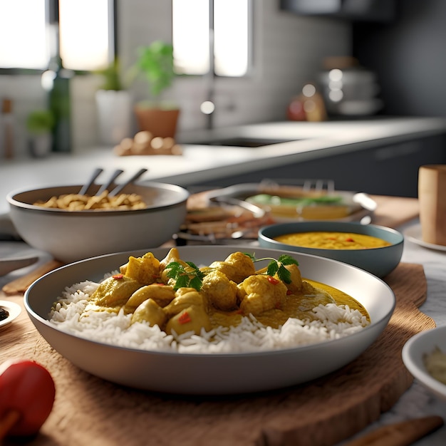 Delicious rice and curry for lunch and dinner for family members