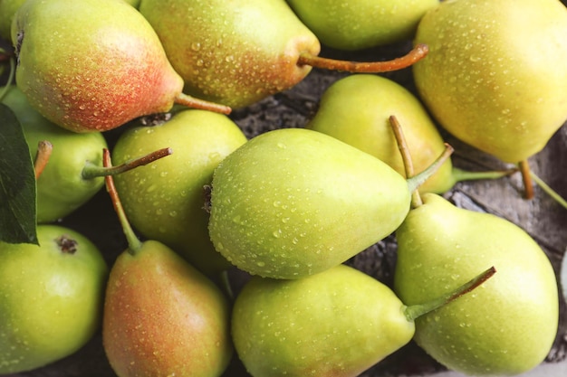 Delicious ripe pears close up