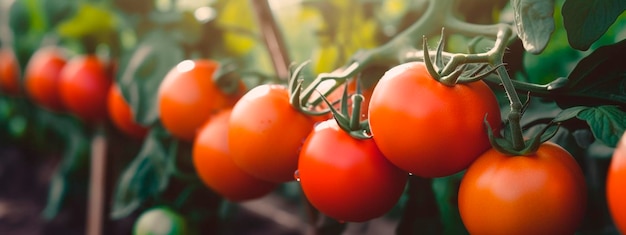 Delicious ripe tomatoes in a picturesque garden Generative AI