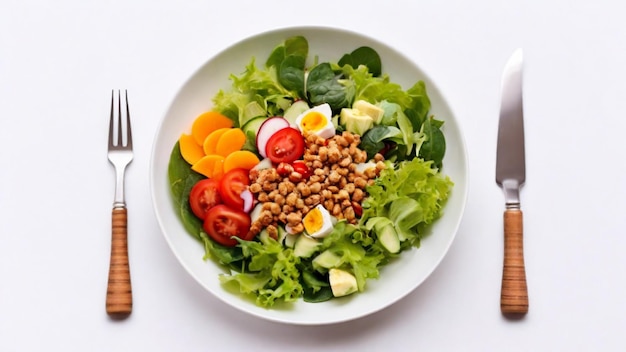 A delicious salad dish on a white background