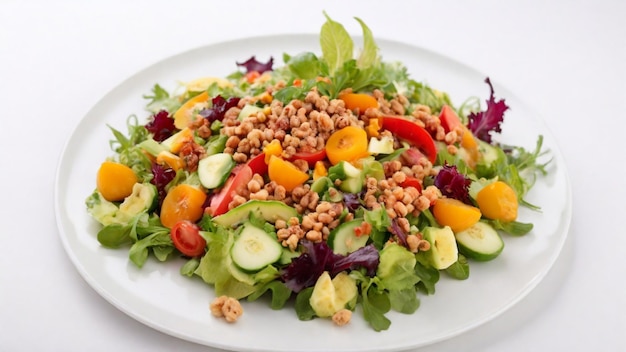 A delicious salad dish on a white background