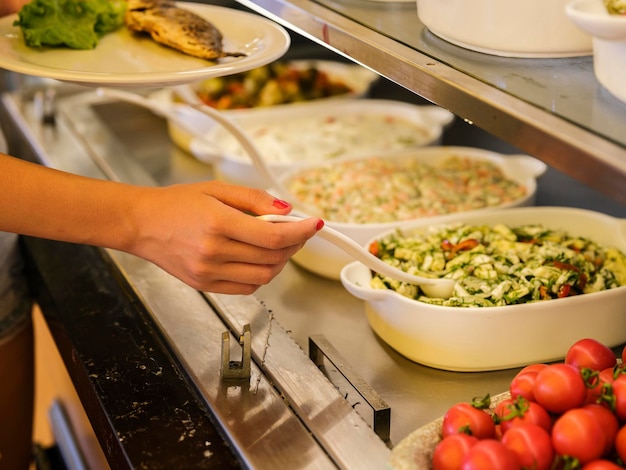 Delicious salads at a hotel buffet