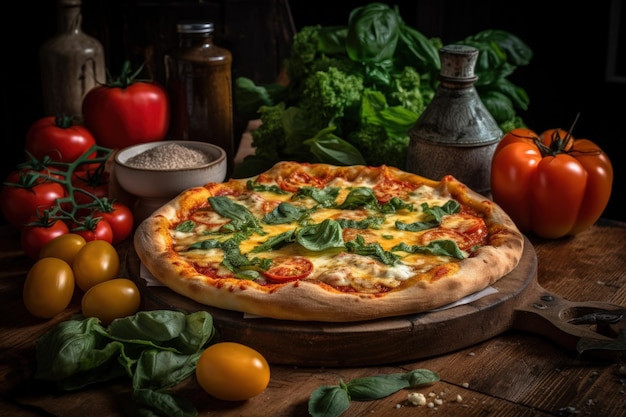 Delicious Salami Pizza on Wooden Table with Decorations