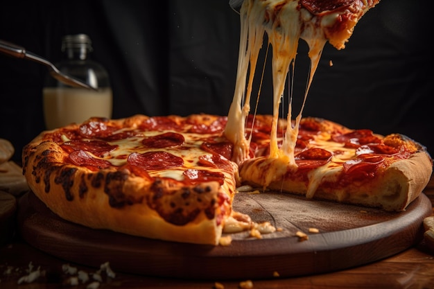 Delicious Salami Pizza on Wooden Table with Decorations