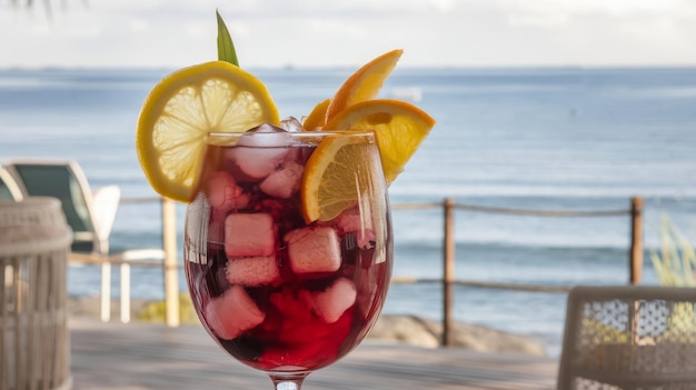 Delicious sangria glass at seaside