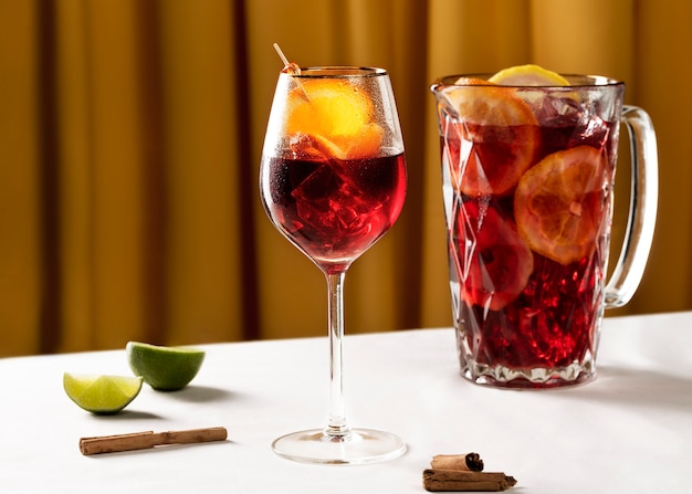 Delicious sangria with orange on table