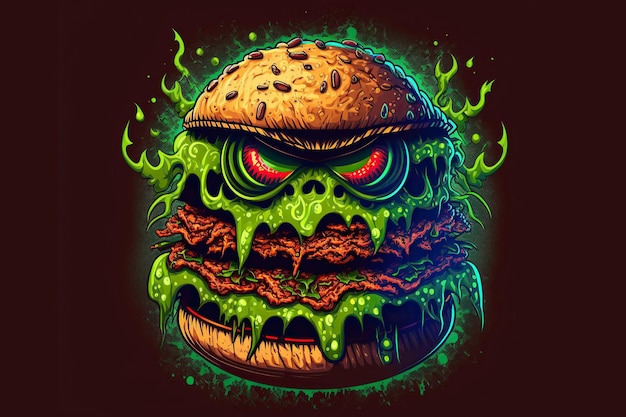 Delicious scary monster burger mascot merchandise t-shirt.