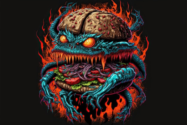 Delicious scary monster burger mascot merchandise t-shirt.