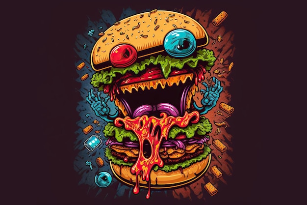 Delicious scary monster burger mascot merchandise t-shirt.