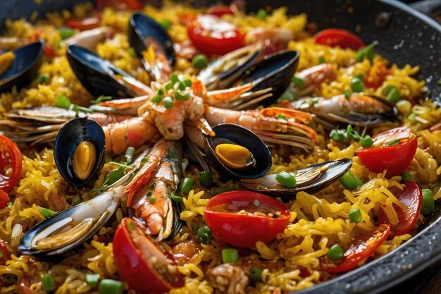 Delicious Seafood Paella CloseUp