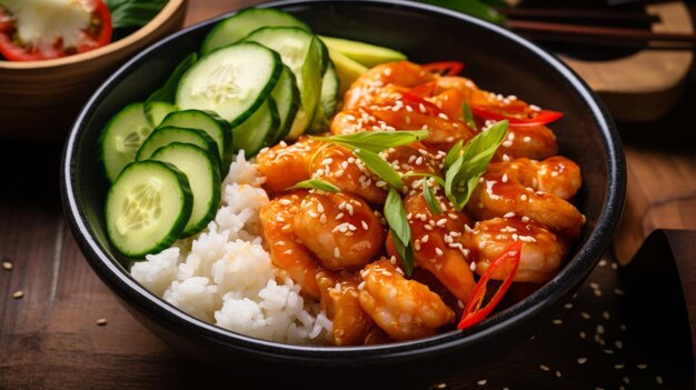 Delicious Shrimp Rice Bowl with Fresh Vegetables