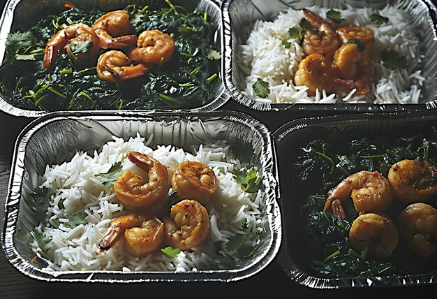 Delicious shrimp and spinach stir fry served with fluffy white rice and garnished with fresh basil leaves the perfect dish for seafood lovers