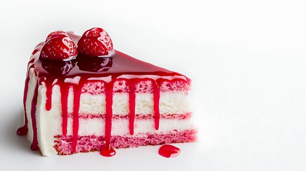 Photo a delicious slice of cake dripping on the top isolated on a white background