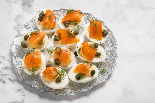 Delicious smoked salmon deviled eggs