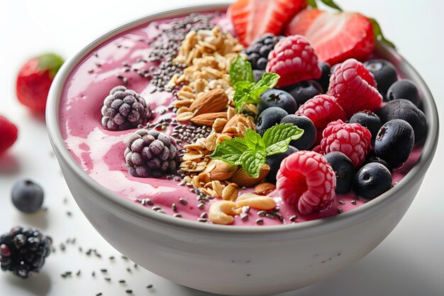 Delicious Smoothie Bowl with Berries and Nuts