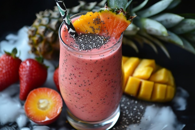 Photo delicious smoothie with tropical fruits and a spri