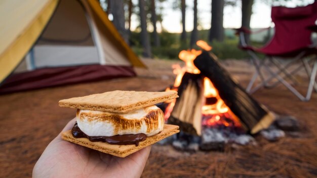 Photo a delicious smore treat with gooey marshmallow and melted chocolate between graham crackers