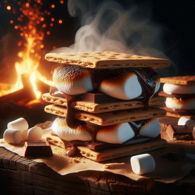 Photo a delicious smore treat with gooey marshmallow and melted chocolate between graham crackers