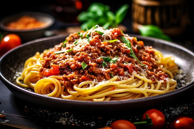 Delicious spaghetti Bolognese an Italian specialty served on a plate