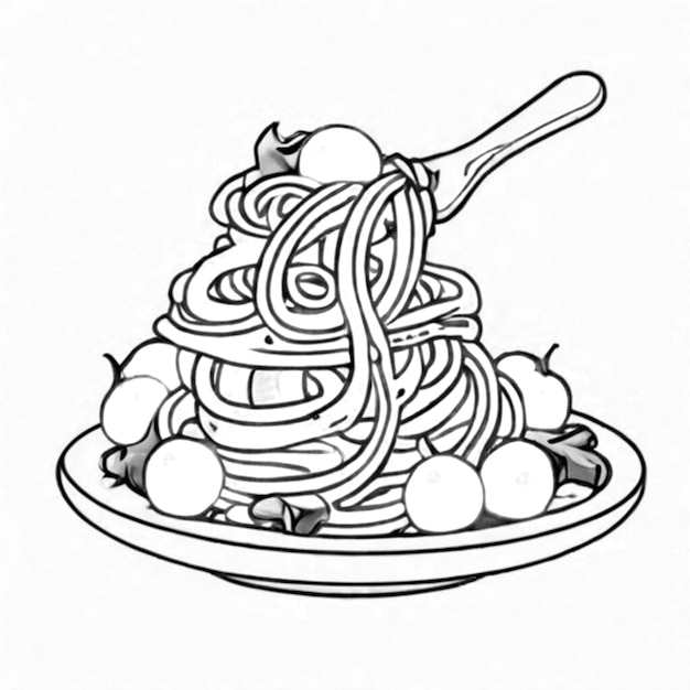 delicious spaghetti line art white background