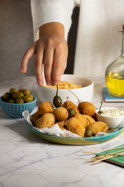 Delicious spanish croquettes composition