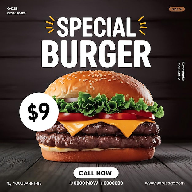 Photo delicious special burger food menu social media post banner template design