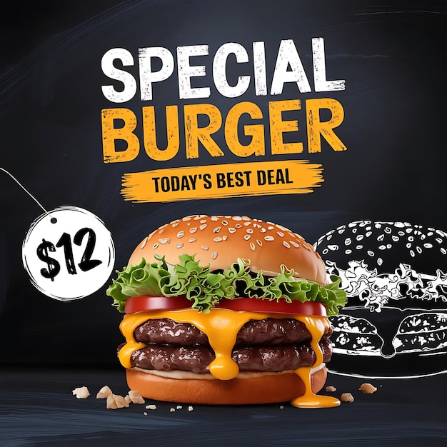 Photo delicious special burger social media post banner food menu template