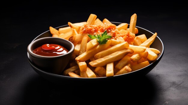 Delicious Spring Rolls Meal With Fries And Soda In Dark Grey Bowl