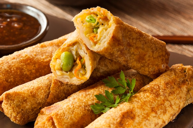 Delicious spring rolls on a plate