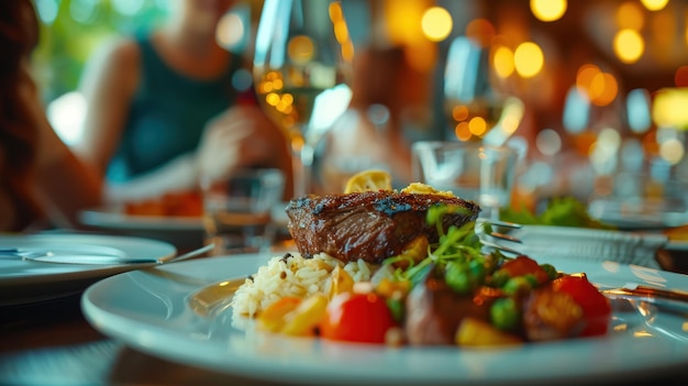 Delicious Steak Dinner With Vegetables at Restaurant