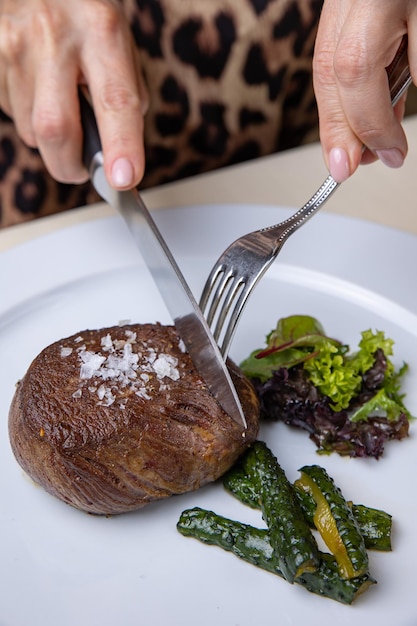 delicious steak from marbled meat in the restaurant