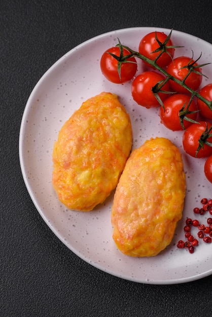 Delicious steam cutlets with carrots cheese salt and spices