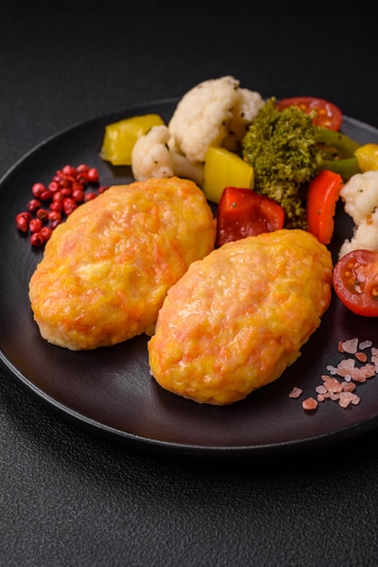 Delicious steam cutlets with carrots cheese salt and spices